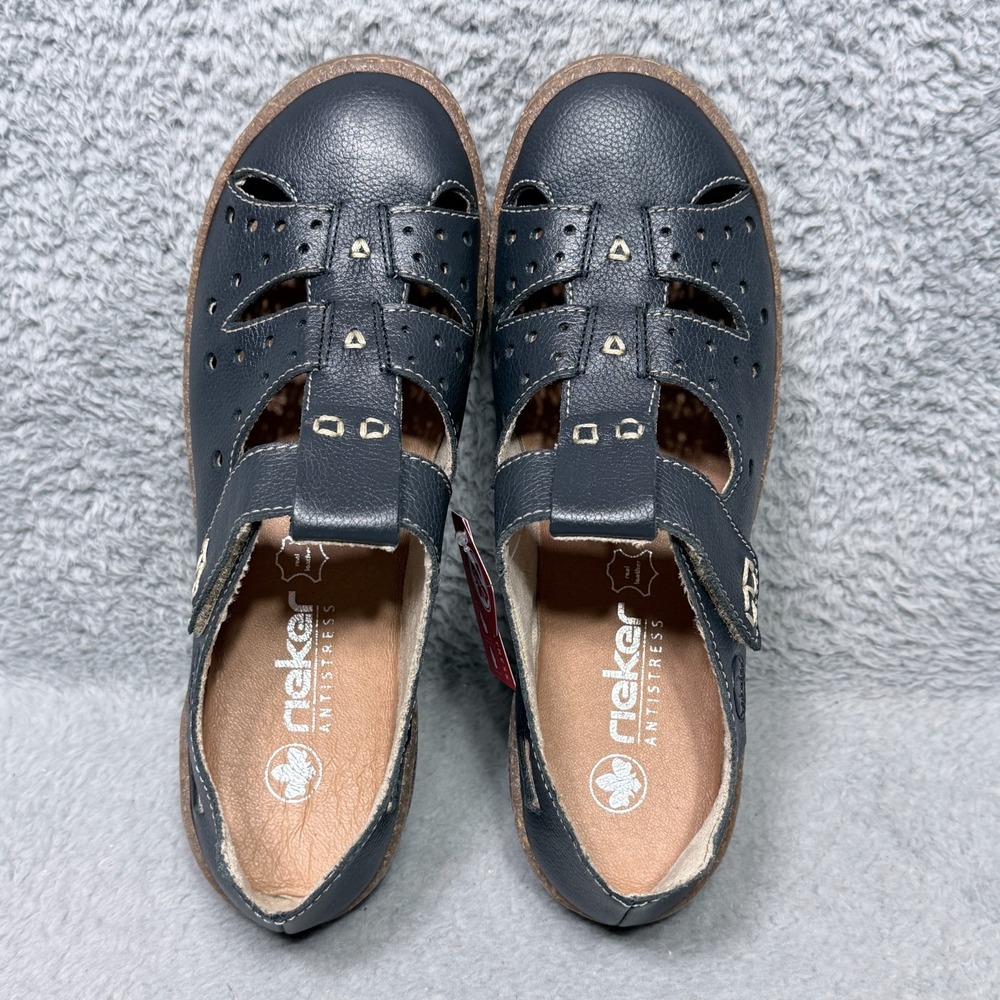 Rieker Antistress Womens Size 9.5 Close Toe Comfort Sandals Shoes Blue Leather - Picture 5 of 10